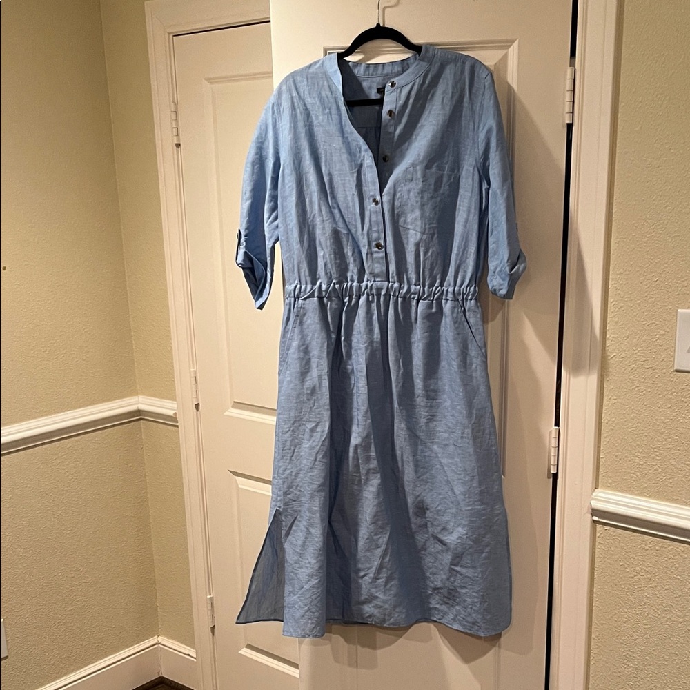 Ann Taylor Linen-cotton Blend Blue Dress